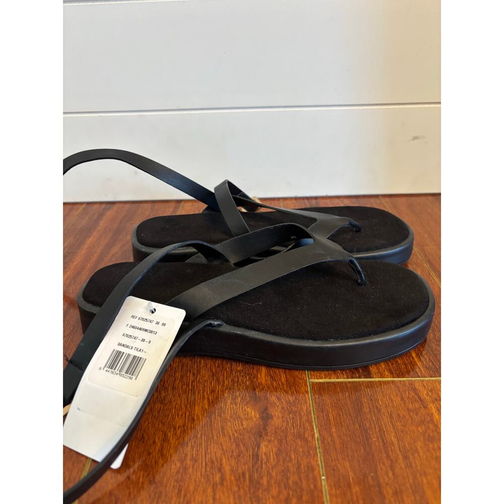 Mango Black Strappy Flat Sandals